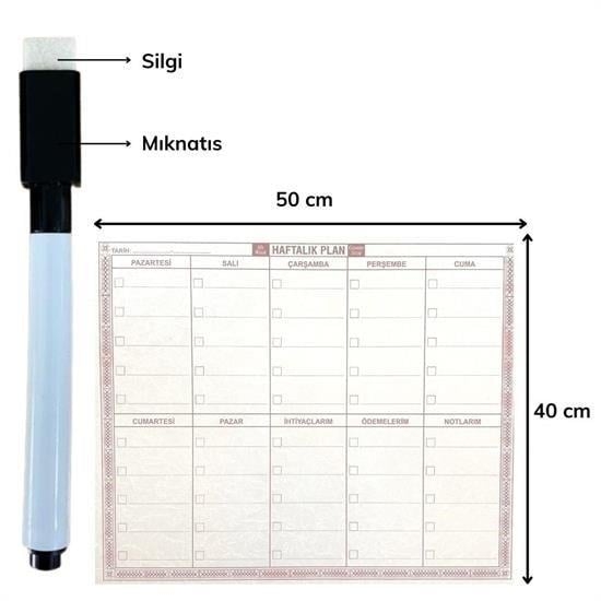 Şeffaf%20Kendiliğinden%20Yapışkanlı%20Kalemli%20Haftalık%20Planlayıcı%2040cm-50cm