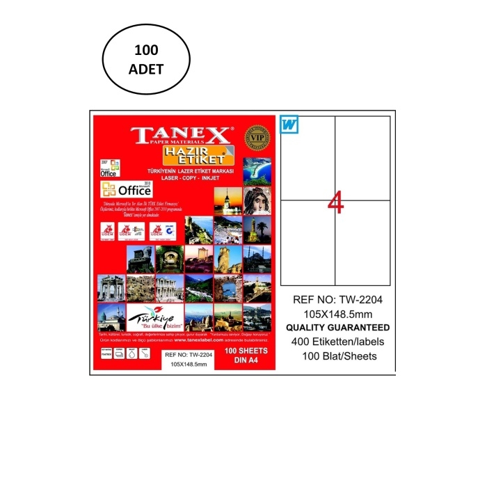 Tanex%20Tw-2204%20105X148,5%20Mm%20Lazer%20Etiket%20100%20Adet