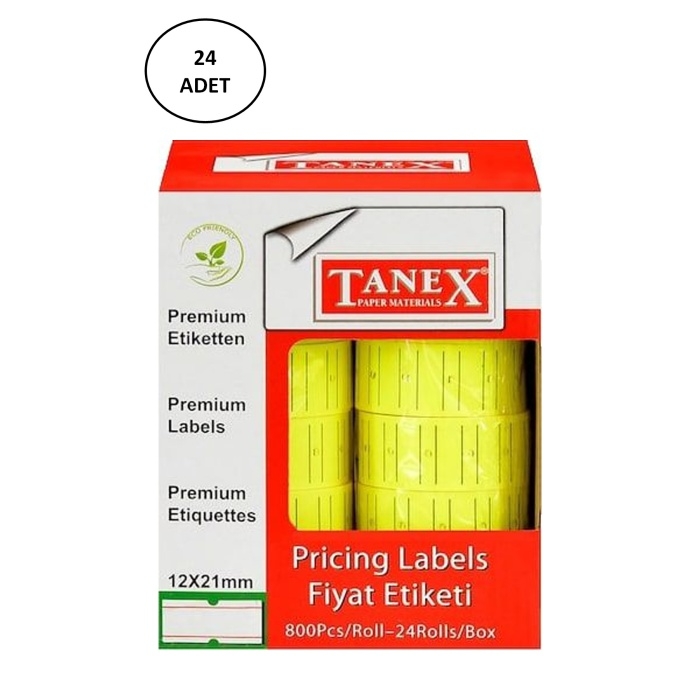 Tanex%20Makine%20Fiyat%20Etiketi%2012X21%20Mm%20Çizgili%20Fosforlu%20Sarı%2024’lü