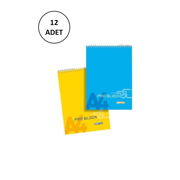 Gıpta%20A4%20Bloknot%20Pro-Block%20Spiralli%20Karton%20Kapak%20Kareli%2040%20Yaprak%2012%20Adet