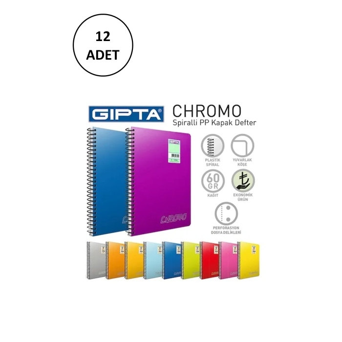 Chromo%20Spiralli%20Pp%20Kapak%20Defter%20A4-60%20Yaprak%20Düz%2012%20Adet