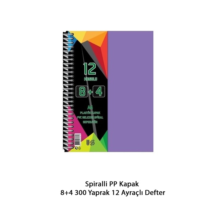 Spiralli%20PP%20Kapak%208+4%20300%20Yaprak%2012%20Ayraçlı%20Defter