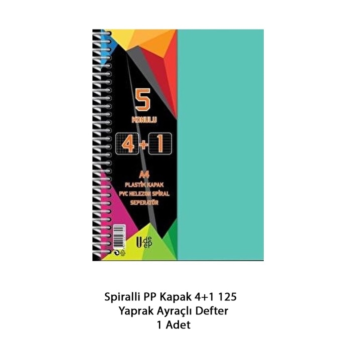 Spiralli%20PP%20Kapak%204+1%20125%20Yaprak%20Ayraçlı%20Defter