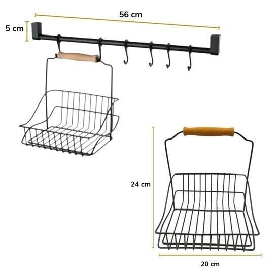 Retro%20Ferforje%20Askılı%20Siyah%20Ahşap%20Kulplu%20Düzenleyici%20Mutfak%20Sepeti